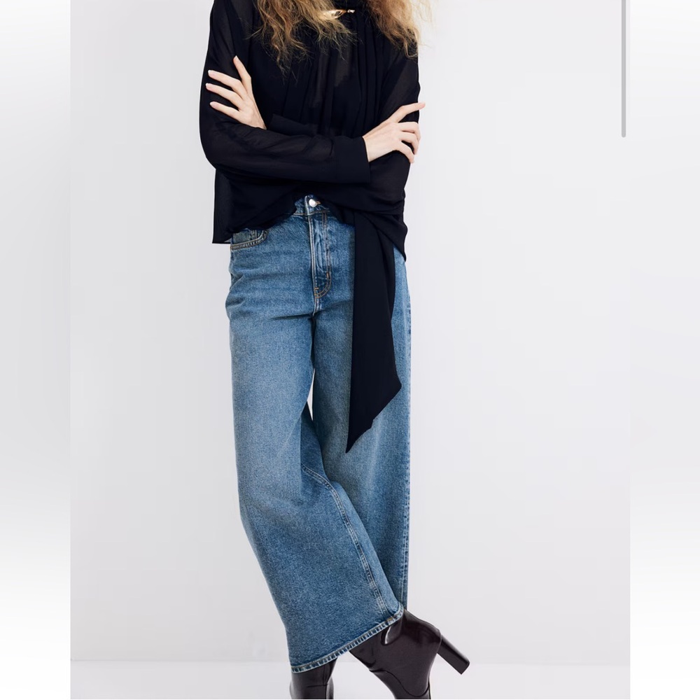 Wide Leg Women Jeans in Medium Blue
